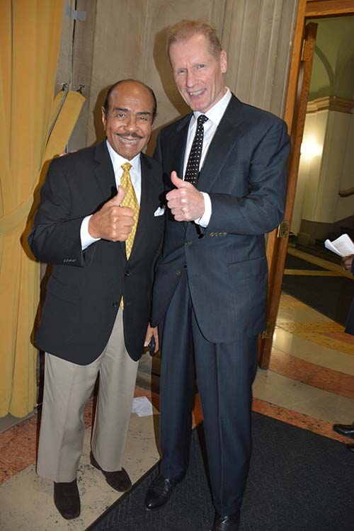 Jazz legend Benny Golson gives a grateful thumbs up with his heart surgeon savior Lily Leadship Award recipient Karl H. Krieger, MD. Photo by:  Rose Billings/Blacktiemagazine.com