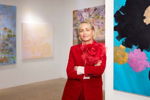 Sharon Stone with her paintings. 