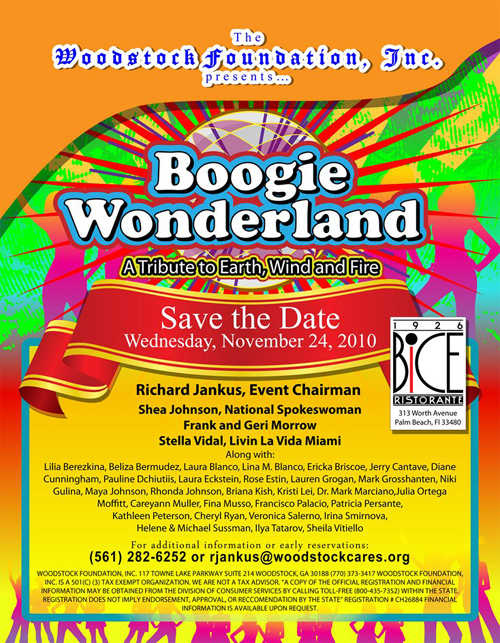 woodstock foundation, boogie Wonderland, Palm beach