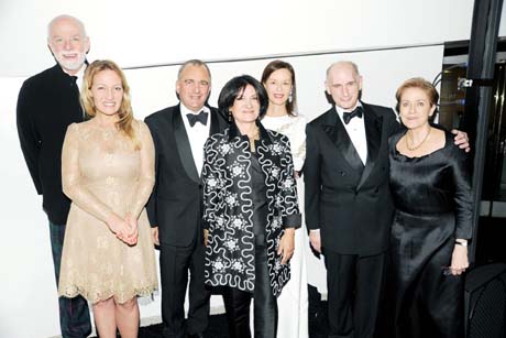 Guggenheim Museum and Foundation Director Richard Armstrong, Diana Widmaier-Picasso, Eric Thevenet, Paloma Picasso-Thevenet, Almine and Bernard Ruiz-Picasso, Guggenheim curator Carmen Gimenez at the 2012 Guggenheim International Gala celebrating Picasso Black and White. November 8, 2012. Photo: Billy Farrell Agency