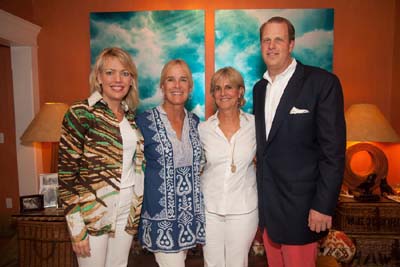 Joined by co-chairmen and longtime friends,(center left and right) Liza Pulitzer and Nellie Benoit, Hanley Center CEO, Drew Rothermel (far right) and Hanley Foundation CEO Rachel Docekal (far left) welcomed new and longtime supporters to Pulitzers tropical bungalow for a Gala Pre-Party. Hanley Center and Caron Treatment Centers joined forces in 2012, and the upcoming January 11 Gala at The Breakers will celebrate the union with a concert by Lou Gramm, formerly the voice of the super group  Foreigner. 