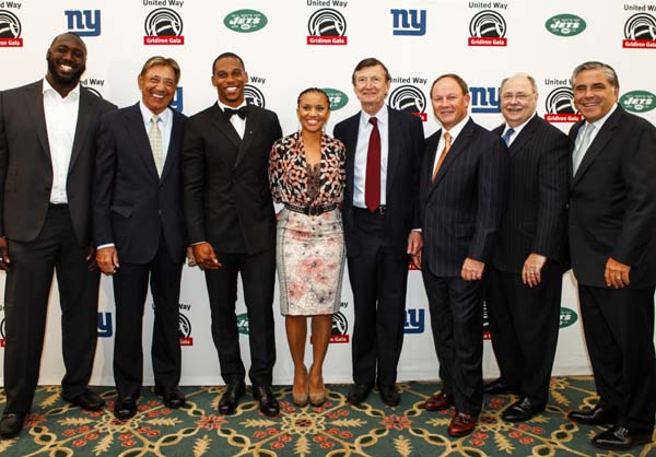 Muhammad Wilkerson, Joe Namath, Victor Cruz, Sheena Wright,William E. Mayer, William Flemming, Robert J. Kueppers and Joe Cabrera.  Photo by:  Martin Dixon 