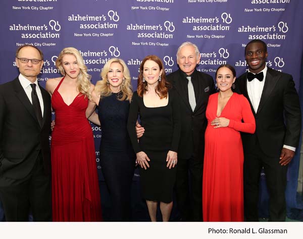 Tony Award winning actor David Hyde Pierce; Ashley Campbell, daughter of Country Music Hall of Fame singer-songwriter Glen Campbell; event honoree Kim Campbell, wife of Country Music Hall of Fame singer-songwriter Glen Campbell; Academy Award winning actress and event honoree Julianne Moore; actor Victor Garber; Pilar Amukamara; New York Giant star cornerback Prince Amukamara.  Photo y:  Ronald L. Glassman