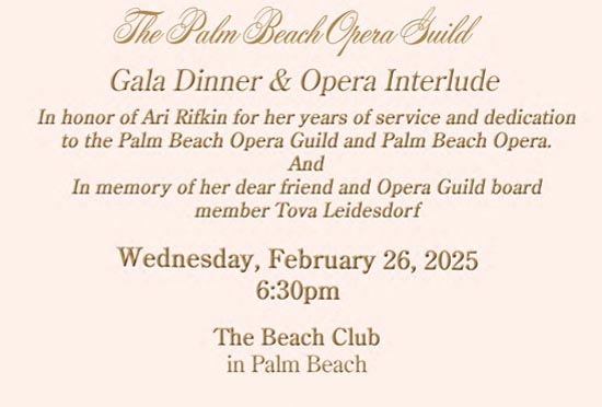 Palm Beach Opera Guild Gala Dinner & Opera Interlude