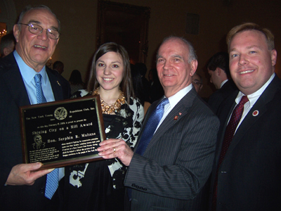 Chairman Michael Long (Conservative Party), President Katie Manzi (NYYRC), former State Senator Serphin Maltese (honoree for Shining City on a Hill Award), Councilman Dan Halloran (Queens)