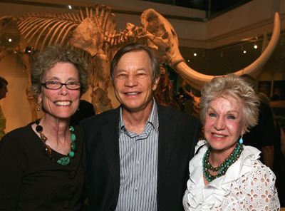 NHM President and Director Dr. Jane Pisano, actor Michael York and artist Pat York pose during the "Mingle With The Mammals" VIP reception to open the Age of Mammals exhibition inside the Natural History Museum's newly restored 1913 Building on July 7, 2010 in Los Angeles, California. 