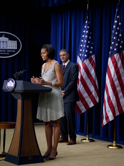 First Lady Michelle Obama, joined by Corporation for National and Community Service CEO Patrick Corvington, announces $50 million in commitments from foundations and philanthropists to match Social Innovation Fund grants that will go to nonprofit organizations working to foster economic opportunity, expand health services,