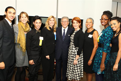 Jose-Esteban-Alverio, youth leader; Cheri Walsh, Executive Director, Exploring the Arts; George "Lyric" Pedraza, youth leader; Susan Benedetto, President, Exploring the Arts; Tony Bennett; Gabrielle L, Kurlander, President and CEO, All Stars Project; Pamela A. Lewis, Director of Youth Programs, All Stars Project, Biola Jeje, youth leader and Franceli Chapman, Community Outreach Intern, Office of the President and CEO, 