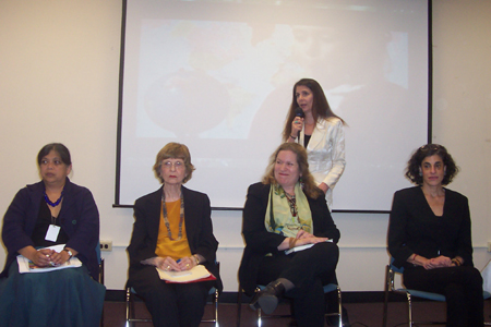 (Seated) Joji Carino -- Tebtebba Foundation (Indigenous Peoples' International   Centre for Policy Research and Education), Anita Wenden -- International Peace Research Assoc. Chair, NGO CSW Subcommittee on Women and Climate Change, Donna Goodman -- Founder, Earth Child Institute, Ann Goodman -- Founder/Executive Director, Women's Network for a Sustainable Future & (Standing) Osprey Orielle Lake -- Founder/Director, Women's Earth and Climate Caucus.