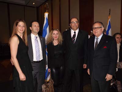 Mt. and Mrs. Shlomi Kofman, Deputy Consul General of Israel, Joyce Brooks, Ambassador Ido Aharoni and Errol Rappaport