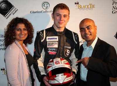 Diane Bacchus-Quddus,  Race Car Driver Luca Forgeois and Nahaz Quddus of Qversal Global