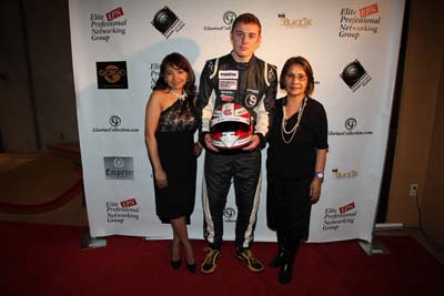   Tess Medina Manager Gloria Cabrera, and Race Car Driver Luca Forgeois and Gloria Cabrera of Gloria Cabrera Salon and Spa.