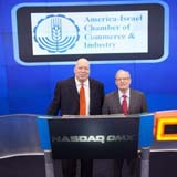 At Nasdaq openingleft, Moshe Steinberg, Chariman of the the America-Israel Chamber of Commerce ; on right Izzy Tapoohi, President  and CEO Israel Bonds. Photo  by:  Zef Nikolla, Nasdaq