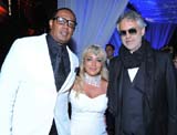 Simin Hope founder Simin Hashemizadeh is flanked by honorees Percy Miller (left) and Andrea Bocelli (right).   Photo by:  Vince Bucci 