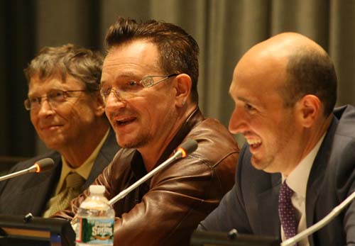 Bill Gates, Bono and Forbes Editor Randall Lane.  Photo by:  Glen Davis