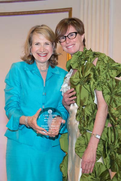 CancerCare Board President Susan Smirnoff presents Honoree Miranda Schiller with the Help and Hope Award