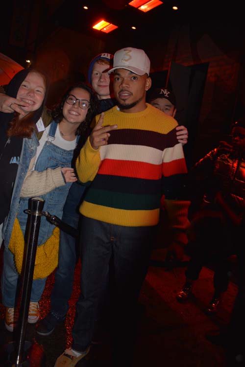 Carolyn, Nicole and Sean Leibold with Chance The Rapper Guest Host of SNL at after party before Thanksgiving.  Photo by: Rose Billings/Blacktiemaagzine.com