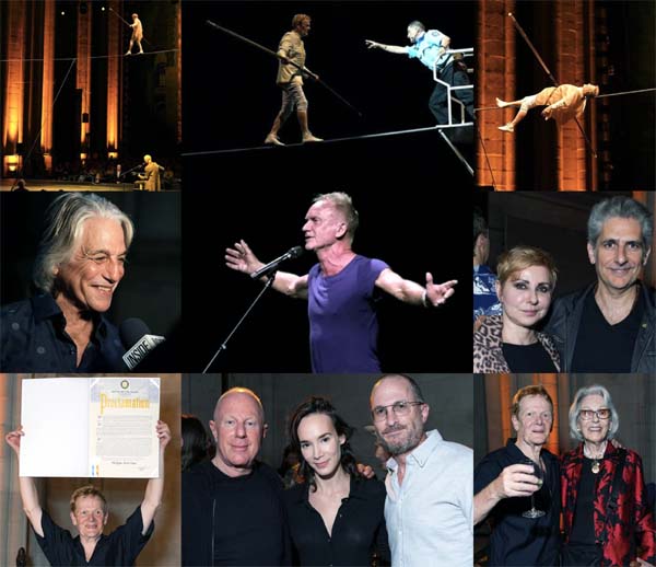 TOWERING!! featuring Philippe Petit and Sting, Tony Danza, Sting, Victoria and Michael Imperioli,Philippe Petit, Bobby Sager, Alice Lloyd George, Darren Arronofsky, Philippe Petit, Barbara Tober,  Photos: By PMC/Sean Zanni