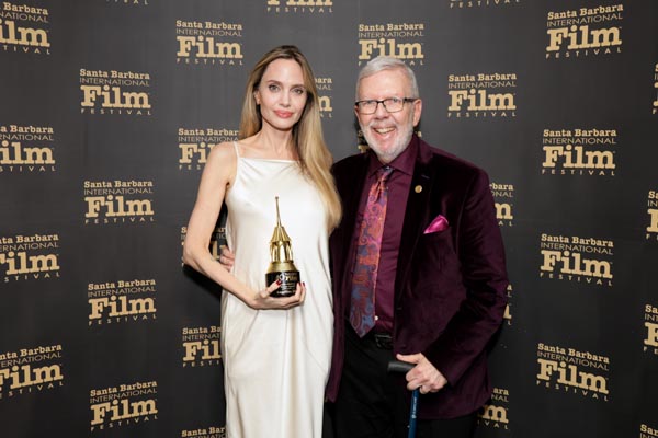 Angelina Jolie and Leonard Maltin 