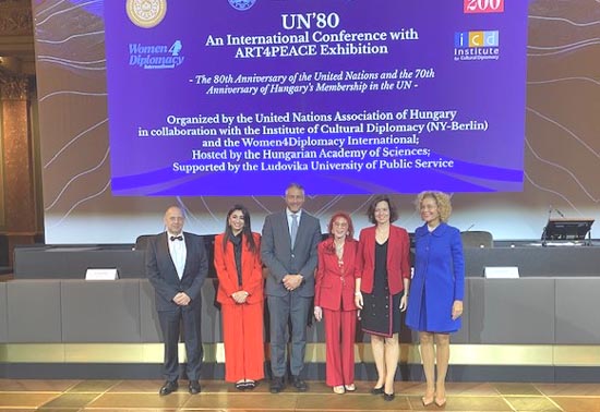 Dr. András Nagy, Research Fellow of IASK Institute of Advanced Studies, Kőszeg; Zeever Zahra Baqar; Mark Donfried, Founding Director General of the Institute of Cultural Diplomacy, New York-Potzdam; Dr. Judy Kuriansky; Dr. Anikó Szalai, Member, United Nations Association of Hungary, and Chair, Dr. Eszter Lukács, Vice President for International and Strategic Relations, Széchenyi István University, Győr
