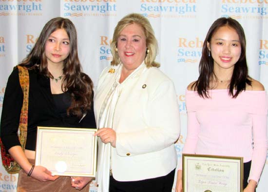 (From L to R) Emily Eleusizov, Assembly Member Seawright, and Ziyue Louise Wang.