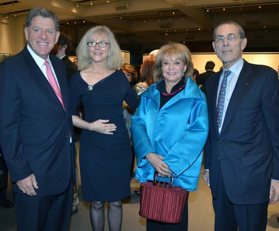 Marty Cohen, Chair of Guild Hall Board of Trustees with Academy of the Arts Lifetime Achievement Award honoree Blythe Danner, Barbara Walters and Philippe de Montebello, Photo by: Barry Gordin