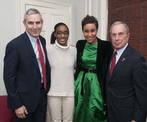 Richard Edelman, President and CEO of Edelman; student host Jariah Johnson; presenter Desiree Rogers, Chief Executive Officer of Johnson Publishing Company; Mayor Michael Bloomberg. photo by:  Lily Kesselman Photography