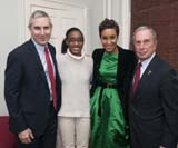 Richard Edelman, President and CEO of Edelman; student host Jariah Johnson; presenter Desiree Rogers, Chief Executive Officer of Johnson Publishing Company; Mayor Michael Bloomberg. Photo by: Lily Kesselman Photography