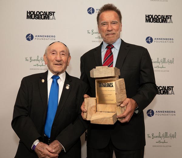 101-year-old Holocaust survivor Joe Alexander and Arnold Schwarzenegger