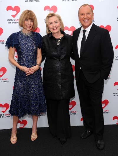 Anna Wintour, Hillary Rodham Clinton, and Michael Kors attend Gods Love We Delivers Seventh Annual Golden Heart Awards on Wednesday, October 16, 2013 at Spring Studios in Manhattan.Photo byt: Dimitrios Kambouris / Larry Busacca for Michael Kors